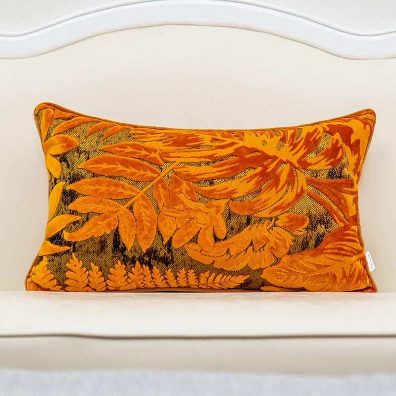 Alerfa 12 x 20 Inch Orange Rectangle Maple Leaf Pillow Embroidery Cut Velvet Cushion Case Luxury Modern Lumbar Throw Pillow Cover Decorative Pillow for Couch Sofa Living Room Bedroom Car - Image 1